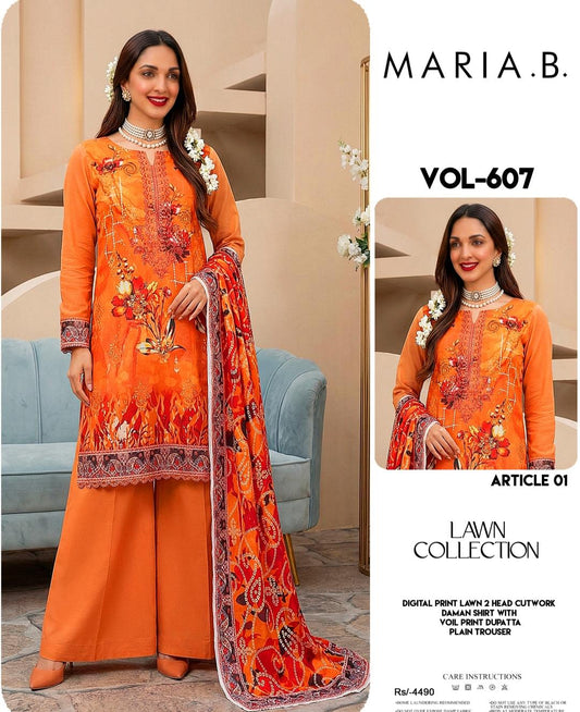DOWN EMBROIDERY LUXURY LAWN 3PEICE UNSTITCH