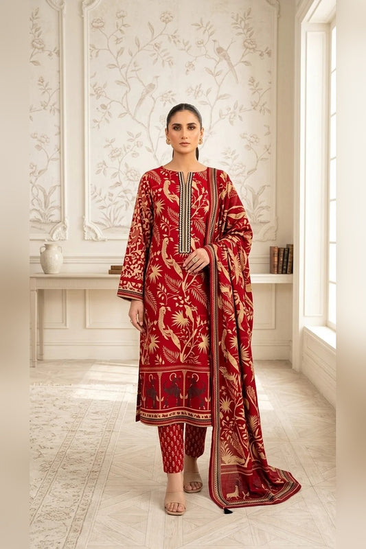 Premium Digital Printed Khaddar 3 Piece Suit | Luxury Unstitched Winter Collection | Bin Anwar