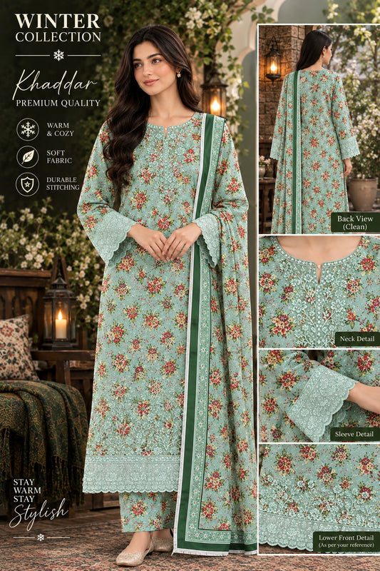 Royal Bloom Khaddar Digital Printed 3 Piece Suit (STITCHED)