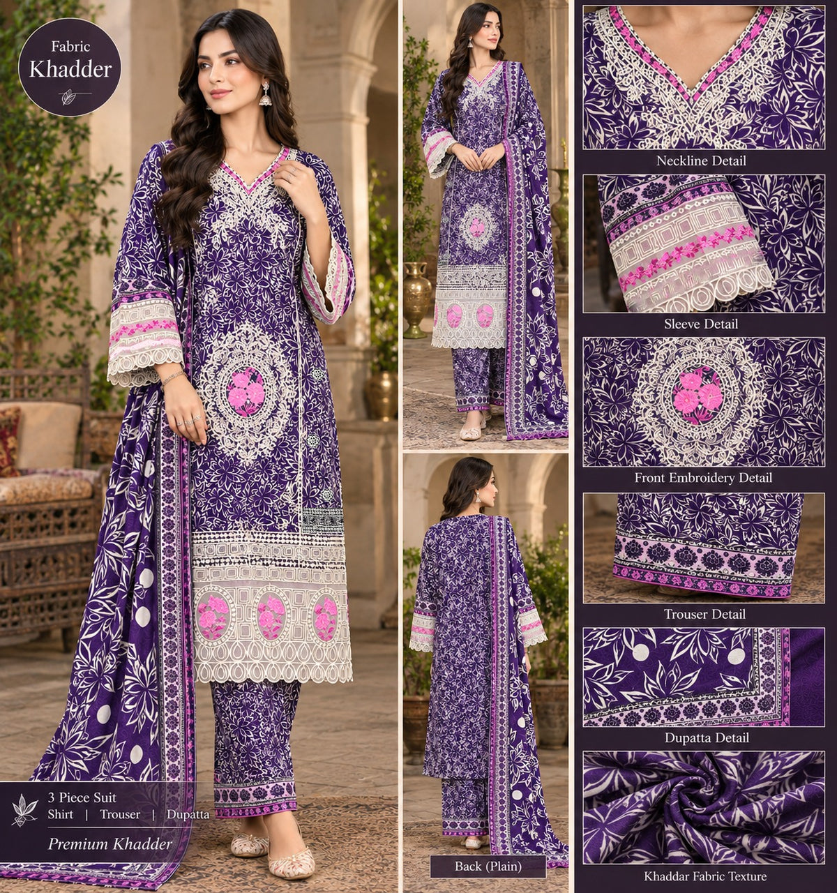 Royal Bloom Khaddar Digital Printed 3 Piece Suit (STITCHED)