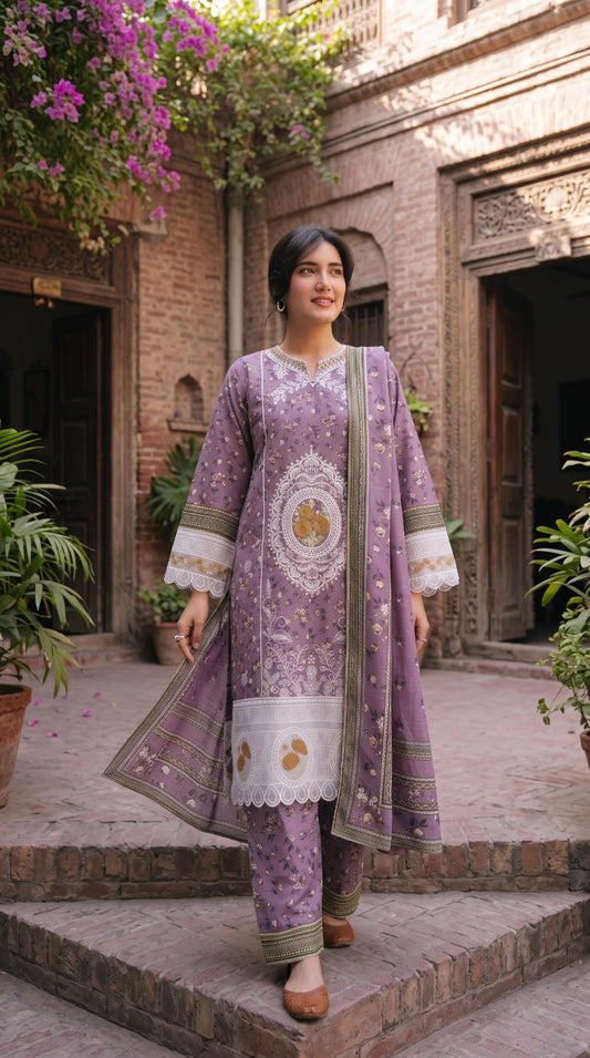 Royal Bloom Khaddar Digital Printed 3 Piece Suit (STITCHED)