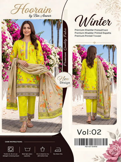 VOLUME NO 2 BUNDLE OF 10 KHADDAR UNSTITCHED 3 PEICE SUIT DIGITAL PRINT