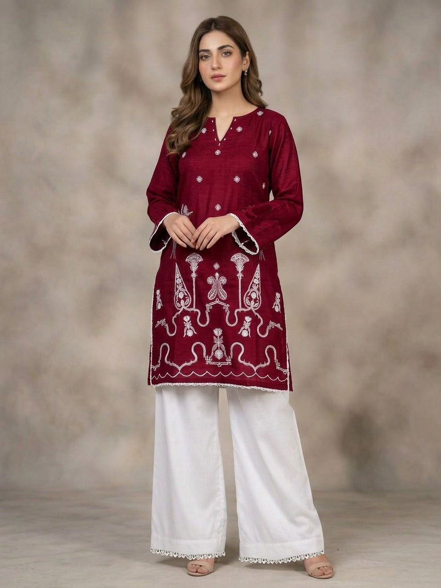 Winter Dhanak Embroidered 2 Piece Co-Ord Set (Stitched)