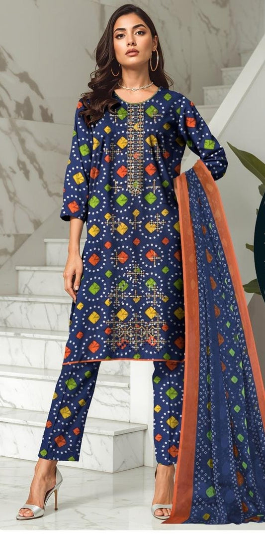 Luxury Premium Lawn 3-Piece Suit – Front Chikankari Embroidery with Chiffon Dupatta (UNSTITCHED)