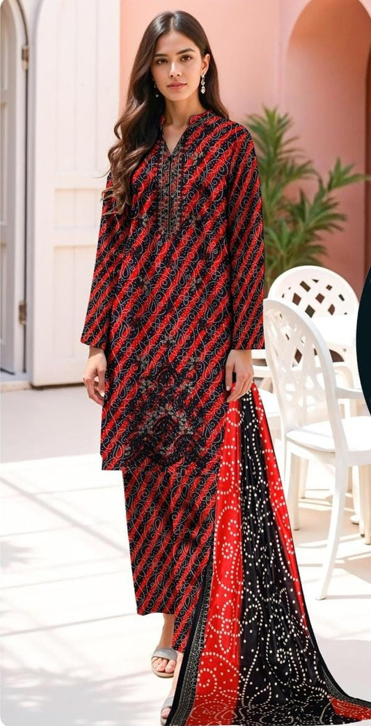 Luxury Premium Lawn 3-Piece Suit – Front Chikankari Embroidery with Chiffon Dupatta (UNSTITCHED)