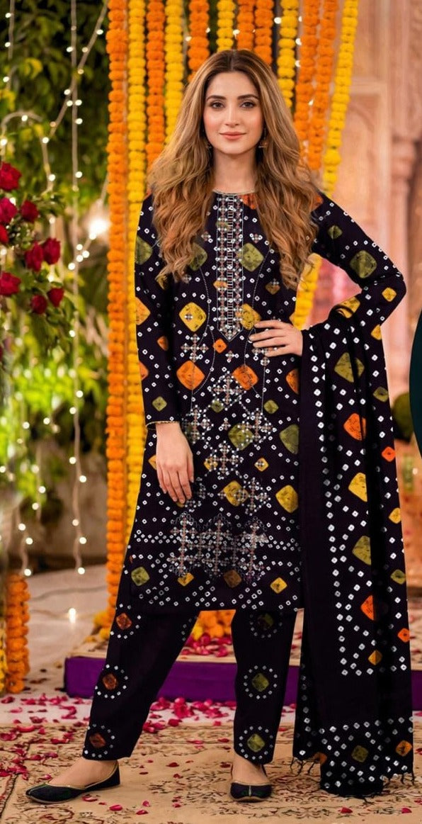 Luxury Premium Lawn 3-Piece Suit – Front Chikankari Embroidery with Chiffon Dupatta (UNSTITCHED)