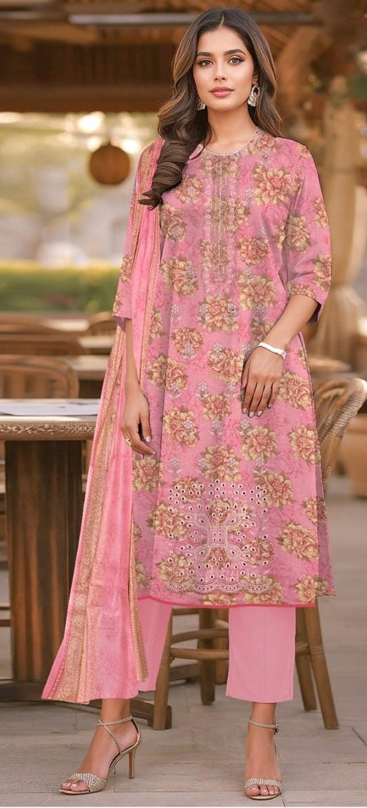 Luxury Premium Lawn 3-Piece Suit – Front Chikankari Embroidery with Chiffon Dupatta (UNSTITCHED)