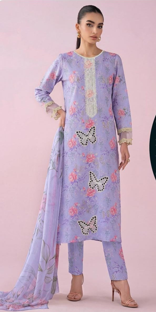 Luxury Premium Lawn 3-Piece Suit – Front Chikankari Embroidery with Chiffon Dupatta (UNSTITCHED)