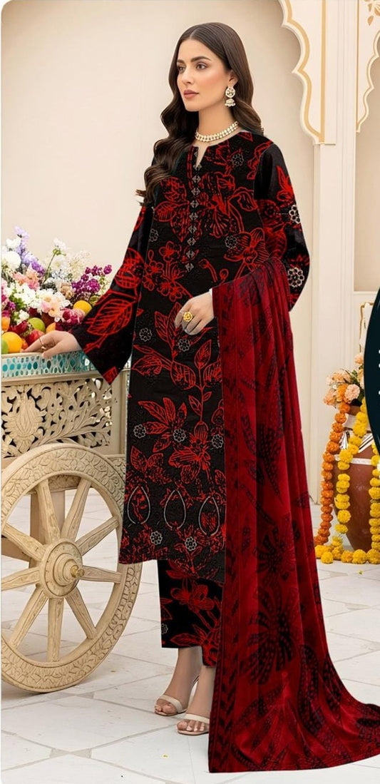 Luxury Premium Lawn 3-Piece Suit – Front Chikankari Embroidery with Chiffon Dupatta (UNSTITCHED)