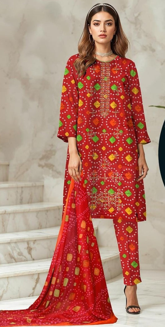 Luxury Premium Lawn 3-Piece Suit – Front Chikankari Embroidery with Chiffon Dupatta (UNSTITCHED)