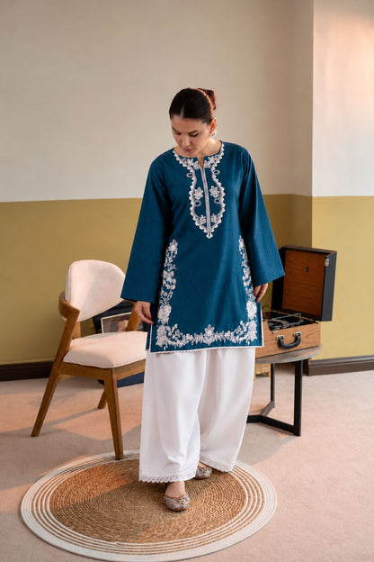 Winter Dhanak Embroidered 2 Piece Co-Ord Set (Stitched)