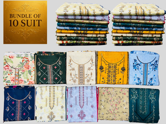 BUNDLE OF 10 SUITS LAWN UNSTITCH 3PEICE