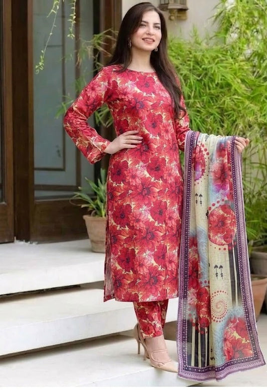 Premium Digital Print 3-Piece Unstitched Lawn Suit – All-Over 90/70 Bana Dora