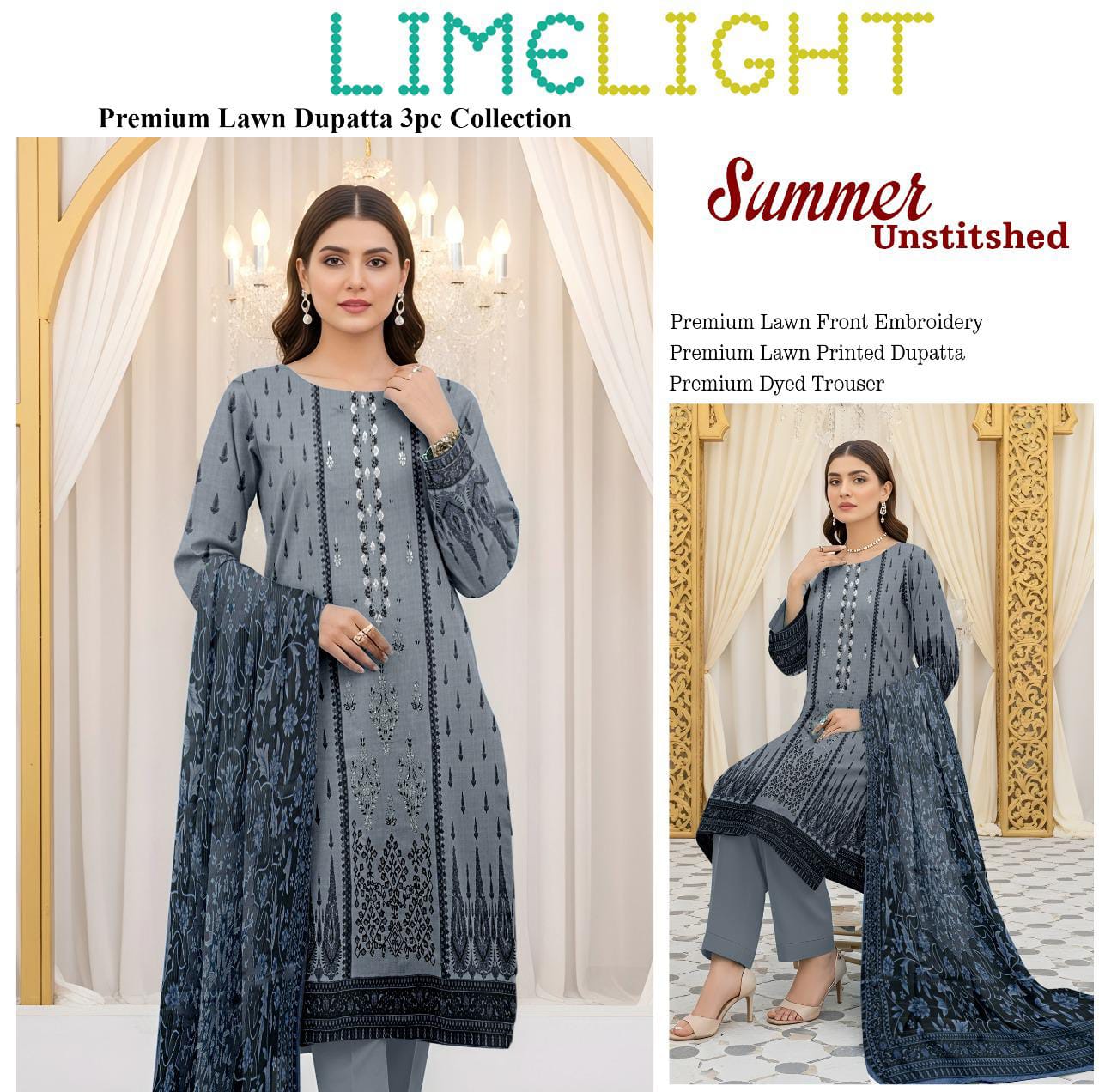 BUNDLE OF 10 SUITS LAWN UNSTITCH 3PEICE