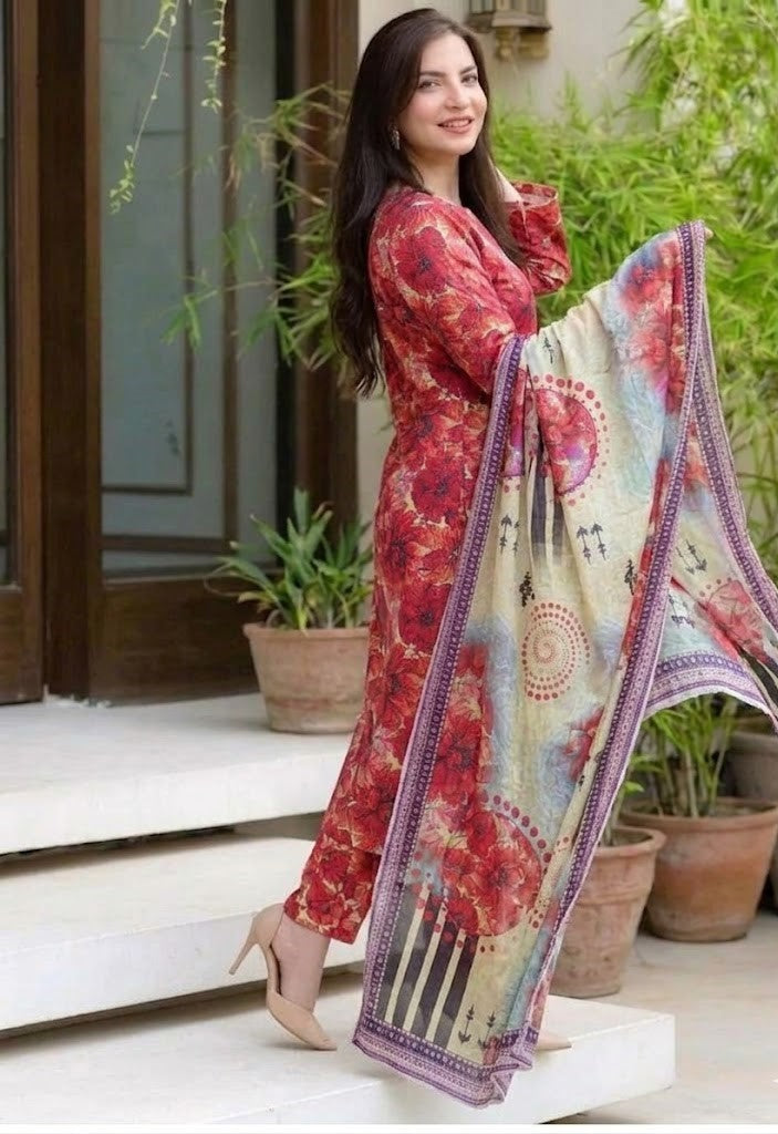 Premium Digital Print 3-Piece Unstitched Lawn Suit – All-Over 90/70 Bana Dora