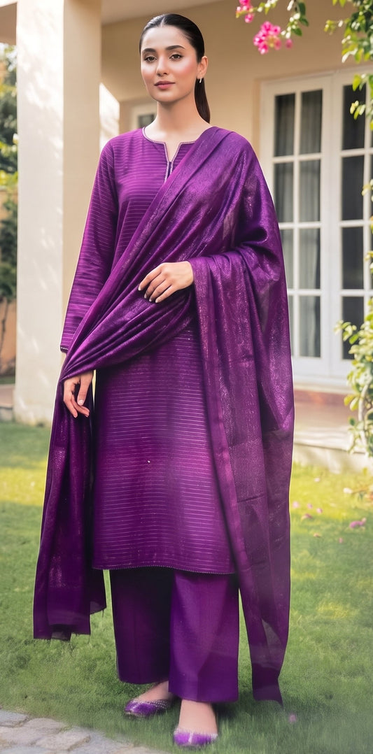 Meeral by Bin Anwar Crystal Velvet 3-Piece Suit (Unstitched)