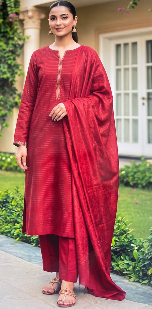 Meeral by Bin Anwar Crystal Velvet 3-Piece Suit (Unstitched)