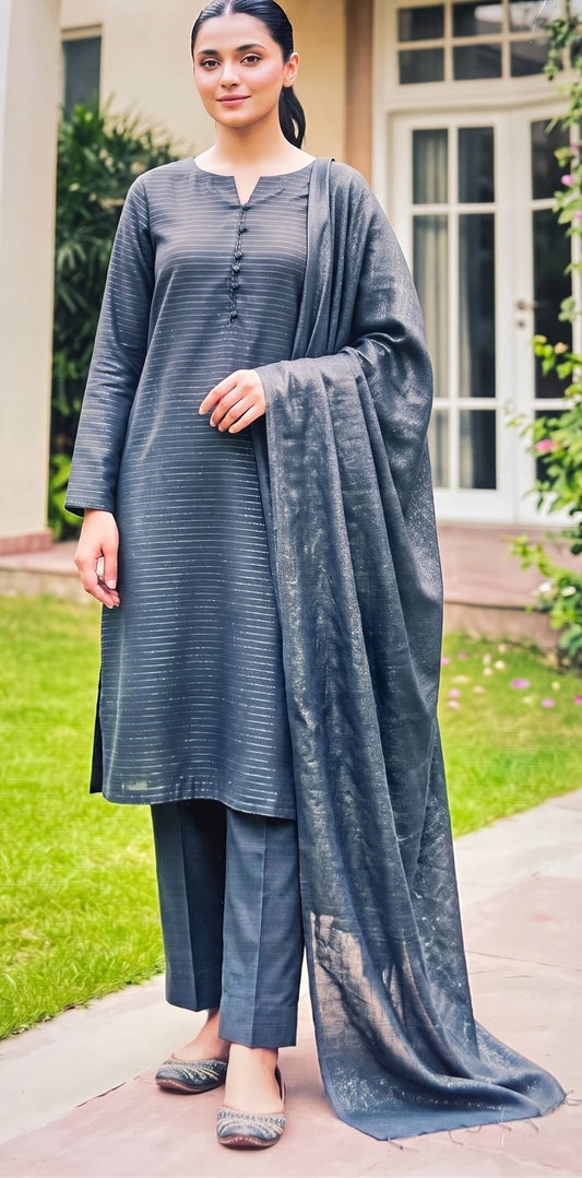 Meeral by Bin Anwar Crystal Velvet 3-Piece Suit (Unstitched)