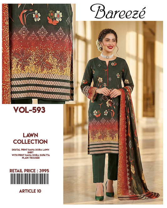 Bareeze 3-Piece Digital Print Bana Dora Lawn Suit (Unstitched)