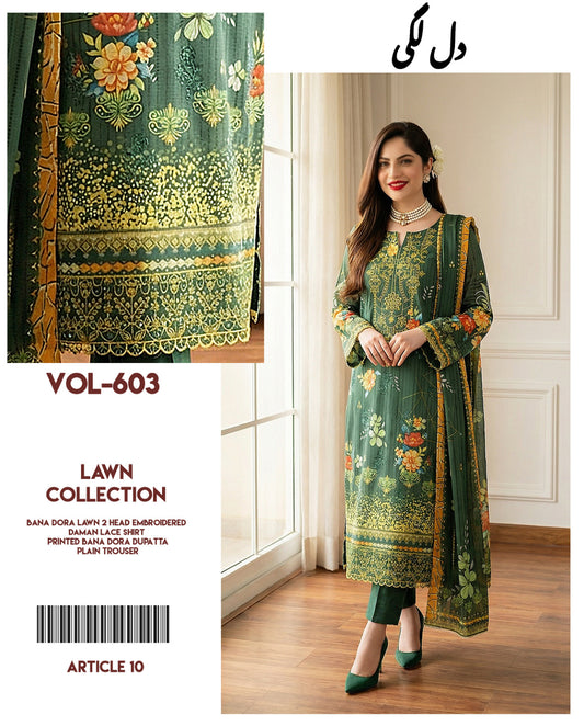 Dil Lagi - 3-Piece Embroidered Bana Dora Lawn Suit (Unstitched)