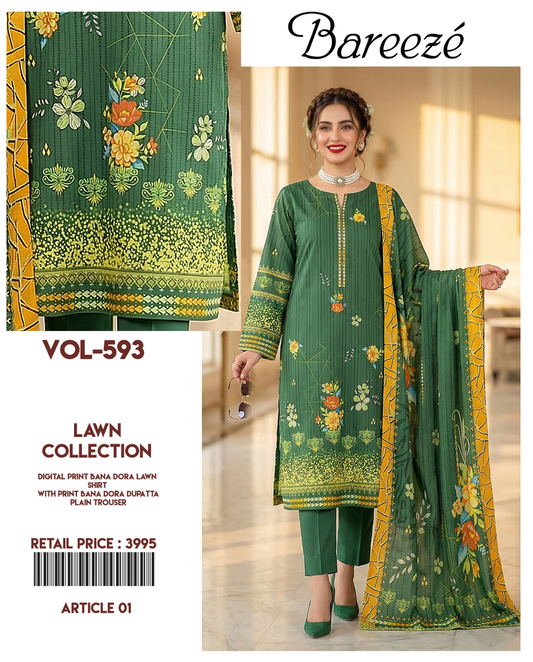 Bareeze 3-Piece Digital Print Bana Dora Lawn Suit (Unstitched)