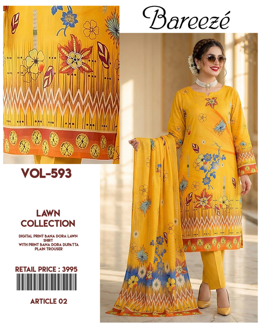 Bareeze 3-Piece Digital Print Bana Dora Lawn Suit (Unstitched)