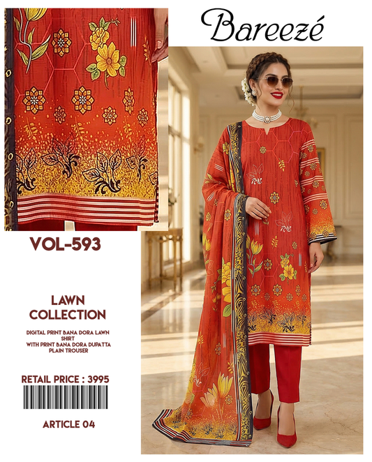Bareeze 3-Piece Digital Print Bana Dora Lawn Suit (Unstitched)
