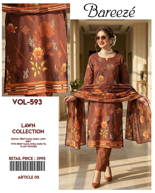 Bareeze 3-Piece Digital Print Bana Dora Lawn Suit (Unstitched)