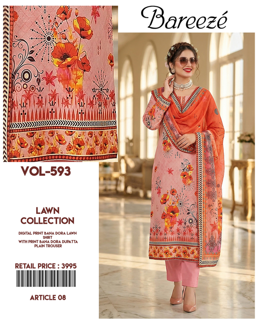 Bareeze 3-Piece Digital Print Bana Dora Lawn Suit (Unstitched)