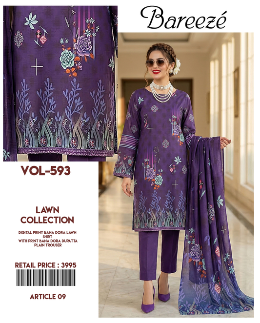 Bareeze 3-Piece Digital Print Bana Dora Lawn Suit (Unstitched)