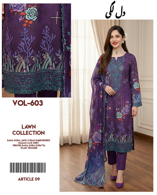Dil Lagi - 3-Piece Embroidered Bana Dora Lawn Suit (Unstitched)
