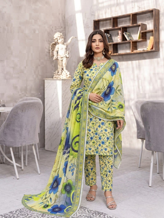 Premium Digital Print 3-Piece Unstitched Lawn Suit – All-Over 90/70 Bana Dora