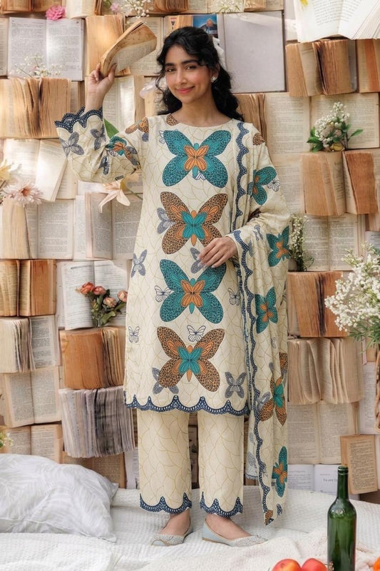 Premium China Silk Printed 3-Piece Co-Ord Sets (Stitched)